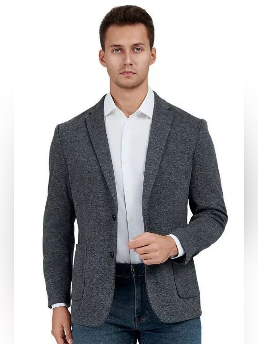 Men's Bespoke Slim-Fit Stretch Sport Coat Grey Medium